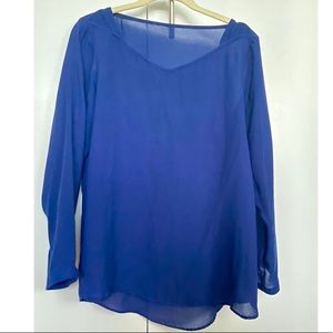 MANGO Blouse Long sleeve M V neck butter soft Chiffon Royal Blue crepe satin